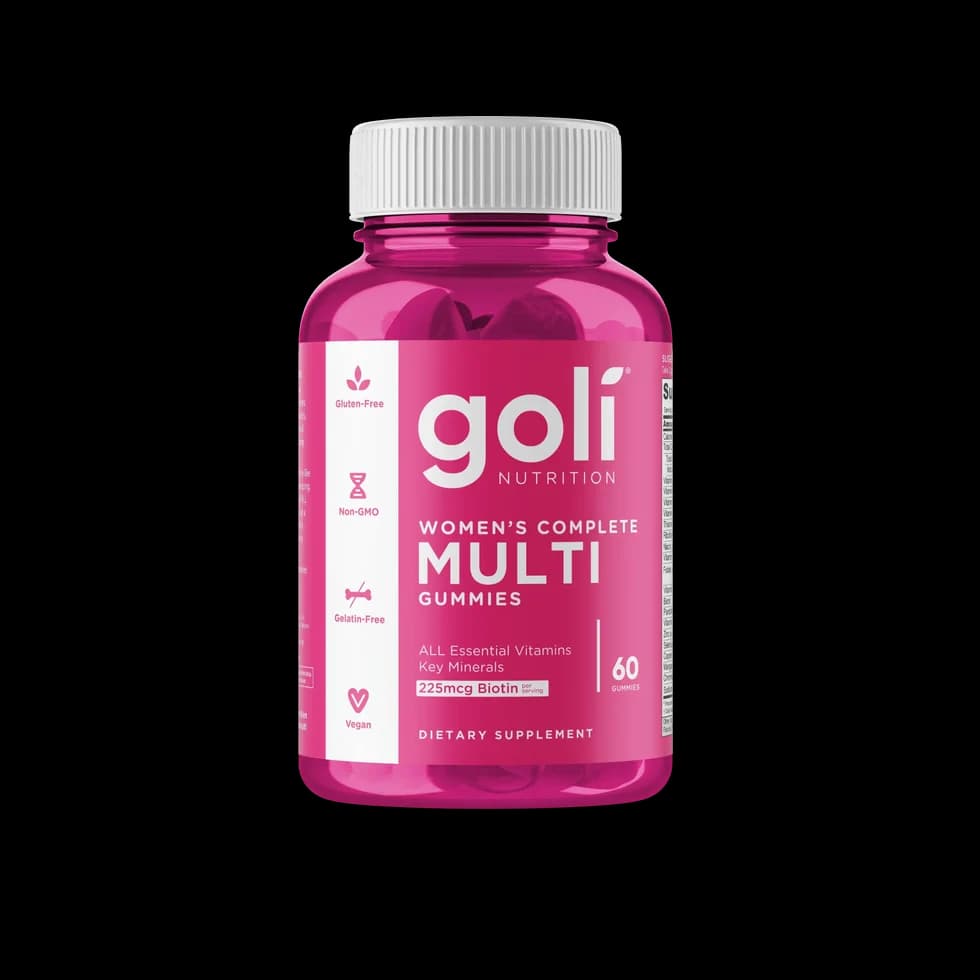 Pink bottle of Goli Nutrition Women's Complete Multi Gummies, 60 gummies, dietary supplement